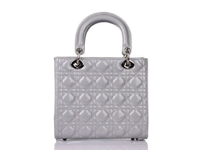 lady dior patent leather bag 6322 grey with silver hardware